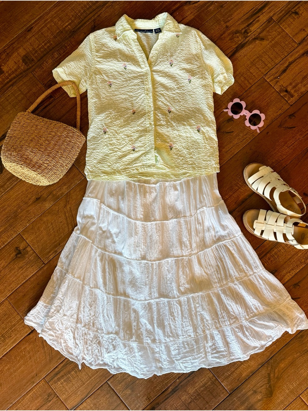 Vintage Cottagecore Embroidered Seersucker Button Up Mint Green Top